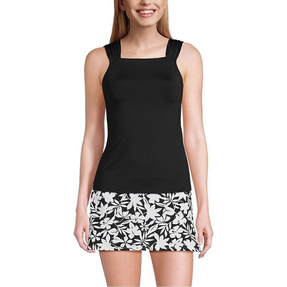 Land's End Plus Standard size cap sleeve high neck tankini top Black Various - Picture 7 of 9